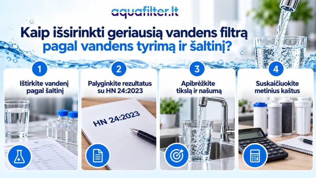 Kaip išsirinkti vandens filtrą: keturi žingsniai nuo vandens tyrimo iki metinių kaštų